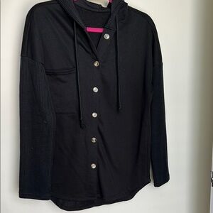 Stylish Black Button Down Shirt with Hood